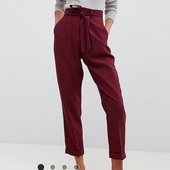 OPEN TO OFFERS ASOS Peg Leg Burgundy Pants with Obi Tie - Picture 1 of 9